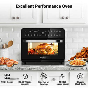 OIMIS Toaster Ovens Countertop,26.5QT Large Toaster Oven Air Fryer Combo,Dehydration & Fermentation Functions,Full LED Touch Screen,7 Accessories(2 Oven Racks),ETL Certified,Black Metal