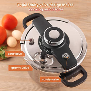 WEHOME Pressure Cooker，6.3-Quart Kitchen Pressure Cooker，Suitable for Induction and Stove-top，304 Stainless Steel Cookware with Easy Opening&Closing Lid，Triple Safety Valve Design