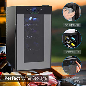 NutriChef 8 Bottle Wine Cooler Ss Door, 22.1 pounds, White