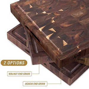 AZRHOM Large Thick End Grain Acacia Wood Butcher Block 17x13x1.5 in Wood Cutting Board for Kitchen with Non-slip Mats Juice Groove & Handles (Gift Box)