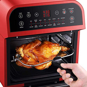 GoWISE USA GW44801 Deluxe 12.7-Quarts 15-in-1 Electric Air Fryer Oven with Rotisserie and Dehydrator + 50 Recipes (Red), QT