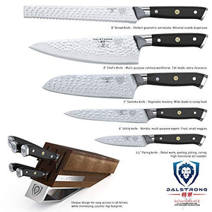 DALSTRONG Knife Block Set - 5 Piece - Shogun Series ELITE - AUS-10V High-Carbon Japanese Super Steel - Black G10 Handles - Acacia Wood Stand - Kitchen Knife Set - Cutlery Set