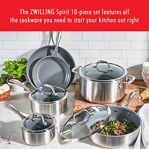 ZWILLING Spirit Ceramic Nonstick 10-pc Cookware Set, Dutch Oven, Fry Pan, Saucepan, Stainless Steel