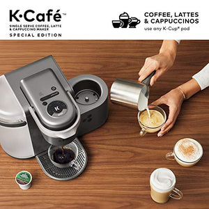 Keurig K-Cafe Special Edition Single Serve K-Cup Pod Coffee, Latte and Cappuccino Maker, Comes with Dishwasher Safe Milk Frother, Shot Capability, Nickel