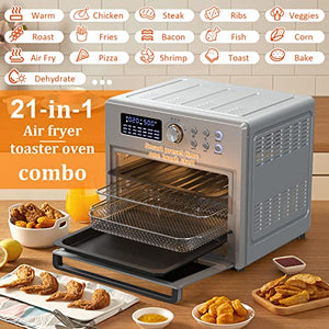 ROOMTEC 26 QT Air Fryer Toaster Oven Combo, 21-in-1 Large Countertop Convection Ovens with 9 Accessories for Air Fry,Bake,Broil,Toast,Roast,Dehydrate