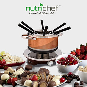 Electric Chocolate Fondue Maker Set - 1000W Warmer Machine Kit 1 Quart Nonstick Stainless Steel Melting Pot w/LED Light, 6 Dipping Forks, Melts Cheese Chocolate Candy Sauce Dip - NutriChef PKFNMK25