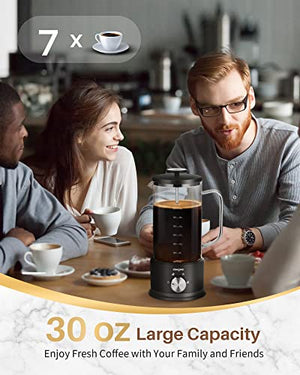 ZenCore Electric French Press, 20 Minutes Cold Brew Coffee Maker, 30oz (900ml) Large Capacity Coffee Machine, Cold and Hot Brew, Milk Froth, Easy to Use and Clean, Fine Mesh Strainer Included