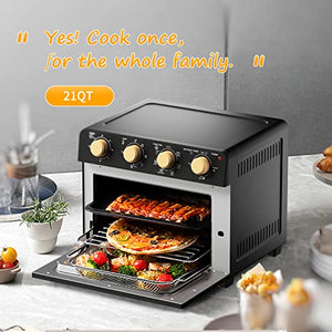 Air Fryer Toaster Oven, Feekaa Black and Gold Toaster 4 Slice, 21 QT 1700W Convection Countertop, 7-in-1 Combo, 7 Accessories, Healthy Cooking User Friendly