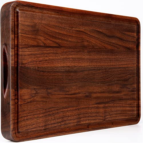 AZRHOM Large Walnut Wood Cutting Board for Kitchen 18x12 (Gift Box) with Juice Groove Handles Non-slip Mats Thick Reversible Butcher Block Chopping Board Cheese Charcuterie Board