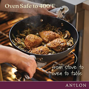 Anolon Advanced Home Hard Anodized Nonstick Frying/Saute/All Purpose Pan with Lid and Helper Handle, 12 Inch, Moonstone Dark Gray