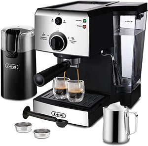 Gevi 15 Bar Espresso Machine, Espresso and Cappuccino Machine for Home, with Manual Milk Frother Steam Wand, 1.2L Removable water tank, Silver / Stainless, 1350W