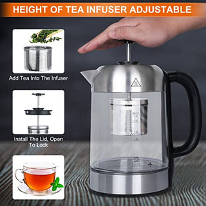Sparkfire Electric Kettle 1.7L Glass Tea Kettle,Temperature Control Tea Maker,Tea Brewer Pot with Removable Infuser for Tea Brewing, Food Grade Stainless Steel, BPA Free, 1-Hour Keep Warm