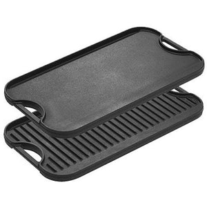 Lodge Pre-Seasoned Cast Iron Reversible Grill/Griddle With Handles, 20 Inch x 10.5 Inch & Cuisinart CGPR-221, Cast Iron Grill Press (Wood Handle)