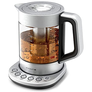 Electric Glass Kettle and Tea Maker with Removable Infuser and Temperature Controls. Brewing Programs for your favorite types of teas and Coffees. Stainless Steel Glass Boiler. BPA-FREE 1.6 liters