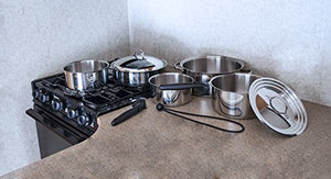 Camco Stainless Steel Nesting Cookware Set- Non Stick Pans and Pots with Removable Handles, Space Efficient Excellent for RVs and Compact Kitchen, 10-Piece Set (43921)