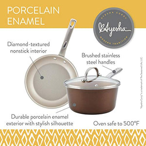Ayesha Curry Kitchenware Home Collection Porcelain Enamel Nonstick Cookware Set, Brown Sugar, 12-Piece
