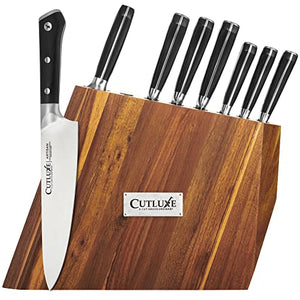 CUTLUXE 8-Piece Knife Block Set – Forged of High Carbon German Steel – Full Tang & Razor Sharp Blades – Acacia Wood Block – Artisan Series