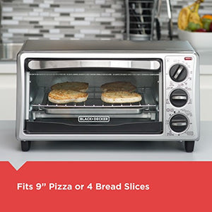 BLACK+DECKER 4-Slice Convection Oven, Stainless Steel, Curved Interior fits a 9 inch Pizza, TO1313SBD