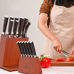 Japanese Knife Set, imarku 16-Piece Professional Kitchen Knife Set with Block, Knife Sets for Kitchen with Block, German High Carbon Steel Chef Knife Set for Home with Knife Sharpener