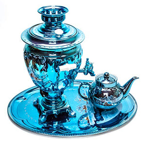 Winter Landscape Hand Painted Electric Samovar Kettle with Teapot and Tray