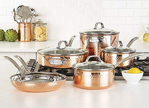 Viking Culinary 3-Ply Stainless Steel Hammered Copper Clad Cookware Set, 10 Piece