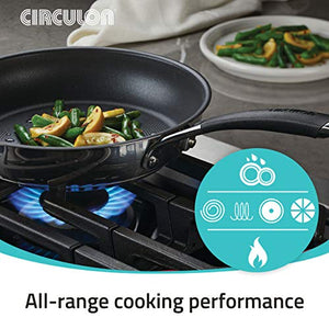 Circulon Momentum Stainless Steel Nonstick Cookware Set with Glass Lids, 11-Piece Pot and Pan Set, Stainless Steel & Harmony Utensil Kitchen Cooking Tools Set, 5 Piece, Black