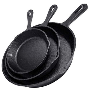 Simple Chef Cast Iron Skillet 3-Piece Set - Best Heavy-Duty Professional Restaurant Chef Quality Pre-Seasoned Pan Cookware Set - 10", 8", 6" Pans - Great For Frying, Saute, Cooking, Pizza & More,Black
