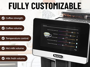 Zulay Magia Super Automatic Coffee Espresso Machine - Durable Automatic Espresso Machine With Grinder - Espresso Coffee Maker With Easy To Use 7” Touch Screen, 20 Coffee Recipes, 10 User Profiles