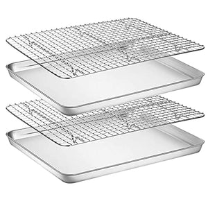 PDGJG 2PCS / Set Non-Stick Baking Tray Stainless Steel Cake Bread Cooling Rack Suit Grid Line Bakeware Plate Kitchen Cooking Tools (Size : Small)