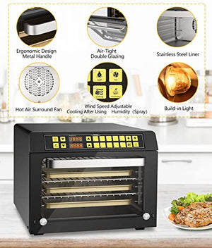 Air Fryer Countertop Convection Oven Stainless steel Toaster Oven with Low-Temperature Fermentation, Dehydrate and Spray Humidify Function Bake Broil Toast Rotisserie Pizza 35QT Household & Commercial [Ensure Colored Perfectly & 1-6 Layers Cooking Evenly]
