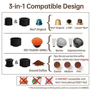 HiBREW 3-in-1 Portable Espresso Maker for Car, Nes* Original/DG* Pod/Ground Coffee Compatible, 12 Volt Espresso Maker for Pods, 15 Bar, 2 oz, with Foldable Holder&Carrying Case (Black)