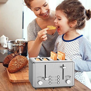 Toaster 4 Slice ,whall Stainless Steel,Toaster-6 Bread Shade Settings,Bagel/Defrost/Cancel Function with Dual Control Panels,Extra Wide Slots,Removable Crumb Tray,for Various Bread Types 1500W