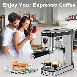 Espresso Machine, 20 Bar Compact Espresso Coffee Machine with Milk Frother, Digital Touch Panel, 37 Oz Removable Water Tank for Espresso Make