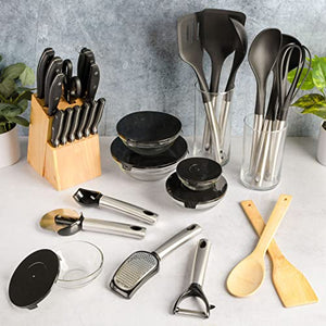 Gibson Home 95-Piece Kitchen in a Box Cookware, Dinnerware, Flatware, Bakeware, Kitchen Storage, Tools, and Cutlery Set - Black