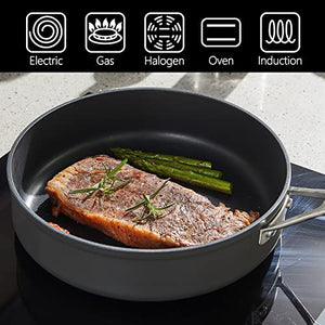 MSMK 3.5 Quart Deep Non Stick Frying Pan, Stay-Cool Handle, Burnt also Nonstick Saute Pan with lid, Induction Nonstick Deep Wok Pan, PFOA Free Non-Toxic, Oven safe to 700°F, Dishwasher safe