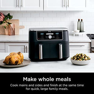 Ninja DZ401 Foodi 10 Quart 6-in-1 DualZone XL 2-Basket Air Fryer with 2 Independent Frying Baskets, Match Cook & Smart Finish to Roast, Broil, Dehydrate & More for Quick, Easy Family-Sized Meals, Grey