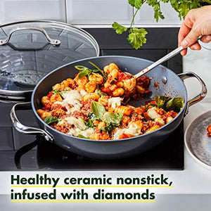GreenPan Valencia Pro Hard Anodized Healthy Ceramic Nonstick 11" Everyday Frying Pan Skillet with 2 Handles and Lid, PFAS-Free, Induction, Dishwasher Safe, Oven Safe, Gray