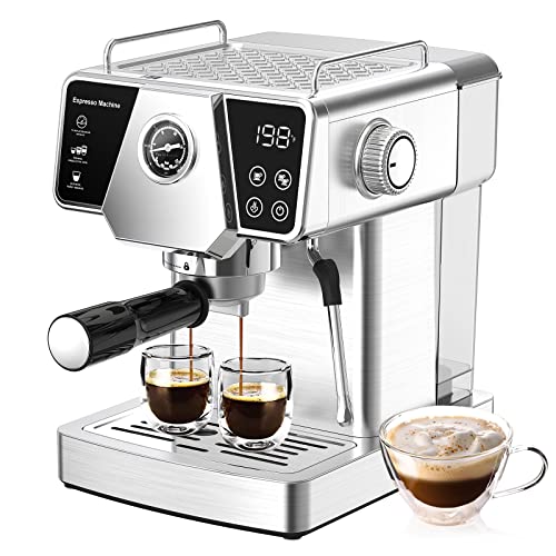 HOMOKUS 20 Bar Espresso Machine - Espresso and Cappuccino Latte Maker with Milk Frother Steam Wand - Espresso Coffee Machine for Home - 1350W - Stainless Steel