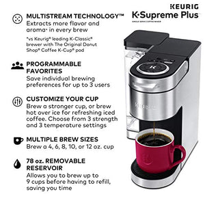 Keurig K-Supreme Plus Coffee Maker, 78 Oz Removable Reservoir, and Programmable Settings, Stainless Steel & 3-Month Brewer Maintenance Kit, Compatible Classic/1.0 & 2.0 K-Cup Coffee Makers, 7 Count