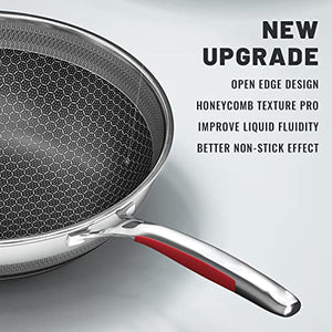 12.5 inch Honeycomb Wok, Potinv Hybrid Stainless Steel Nonstick Sauté Pan, Stir Fry Pan with Lid, Spatula, Anti-scald, Dishwasher Safe, Induction, Ceramic, Electric, Gas Cooktops Compatible (2nd Gen)