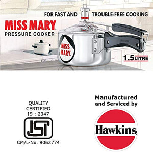Hawkins Miss Mary Aluminium Pressure Cooker Silver 1.5 Litre