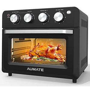 AUMATE Convection Toaster Oven, 19-Quart Counter-top Convection Oven, 7-in-1 Air Fryer Toaster Oven Combo, Knob Control Multi-function Pizza Oven with Convection Cooking, 4 Accessories,1550W, Black