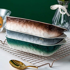 PDGJG Ceramics Rectangular Baking Dishes with Handle for Oven Ceramic Baking Pan Lasagna Casserole Pan Individual Bakeware (Color : Gray)