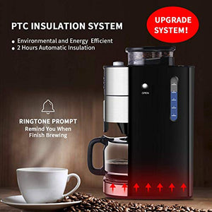 10-Cup Drip Coffee Maker, Grind and Brew Automatic Coffee Machine with Built-In Burr Coffee Grinder, Programmable Timer Mode and Keep Warm Plate, 1.5L Large Capacity Water Tank，950W