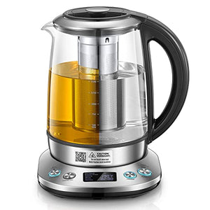 Electric Kettle, FOHERE Electric Tea Kettle with Temperature Control, 6 Presets, 2Hr Keep Warm, Removable Tea Infuser, Stainless Steel Glass Boiler, BPA Free, 1.7L