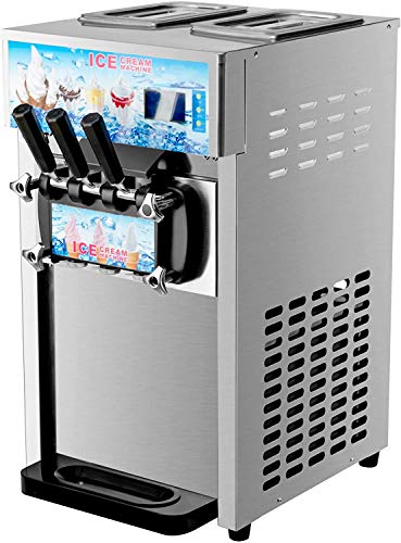 CO-Z Commercial Ice Cream Machine Soft Serve Stainless Steel 3 Flavors Silver 18L/H Silver 1200W, Perfect for Snack, Bar, Restaurants, Supermarkets