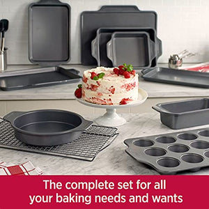 All-Clad Pro-Release Nonstick Bakeware Set Including Half, Cookie Sheet, Muffin, Cooling & Baking Rack, Round Cake, Loaf Pan, 10 piece, Gray