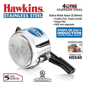 Hawkins Stainless Steel Induction Compatible Inner Lid Pressure Cooker, 4 Litre, Silver (HSS40)