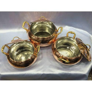 Tubibu Handmade Hammered Copper Cookware Set, Turkish Handmade Cookwares 3 Pcs (3 Pcs Sultan)