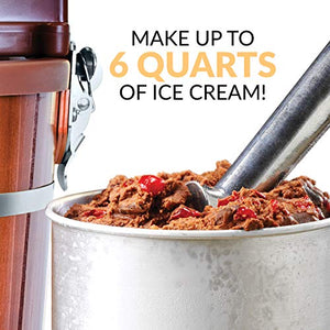 Nostalgia Old Fashioned Electric Maker with Easy-Carry Handle, Makes 6-Quarts of Ice Cream, Brown & Premium Ice Cream Mix, 8 (8-Ounce) Packs, Makes 16 Quarts Total